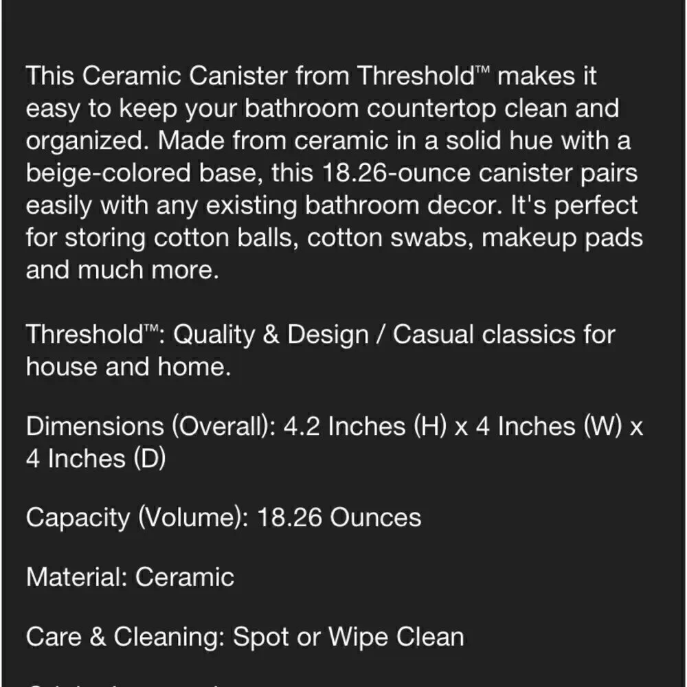 Threshold Ceramic Small Bathroom Canister